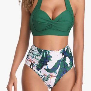 Tempt Me Retro Halter Ruched High Waist Bikini
